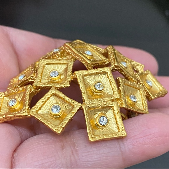 Vintage Unsigned Gold-tone Mini Squares Dome Rhinestone Brooch New (Old Stock) - Picture 4 of 9